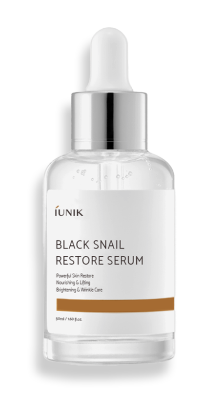 iUNIK Black Snail Restore Serum bottle, transparent background