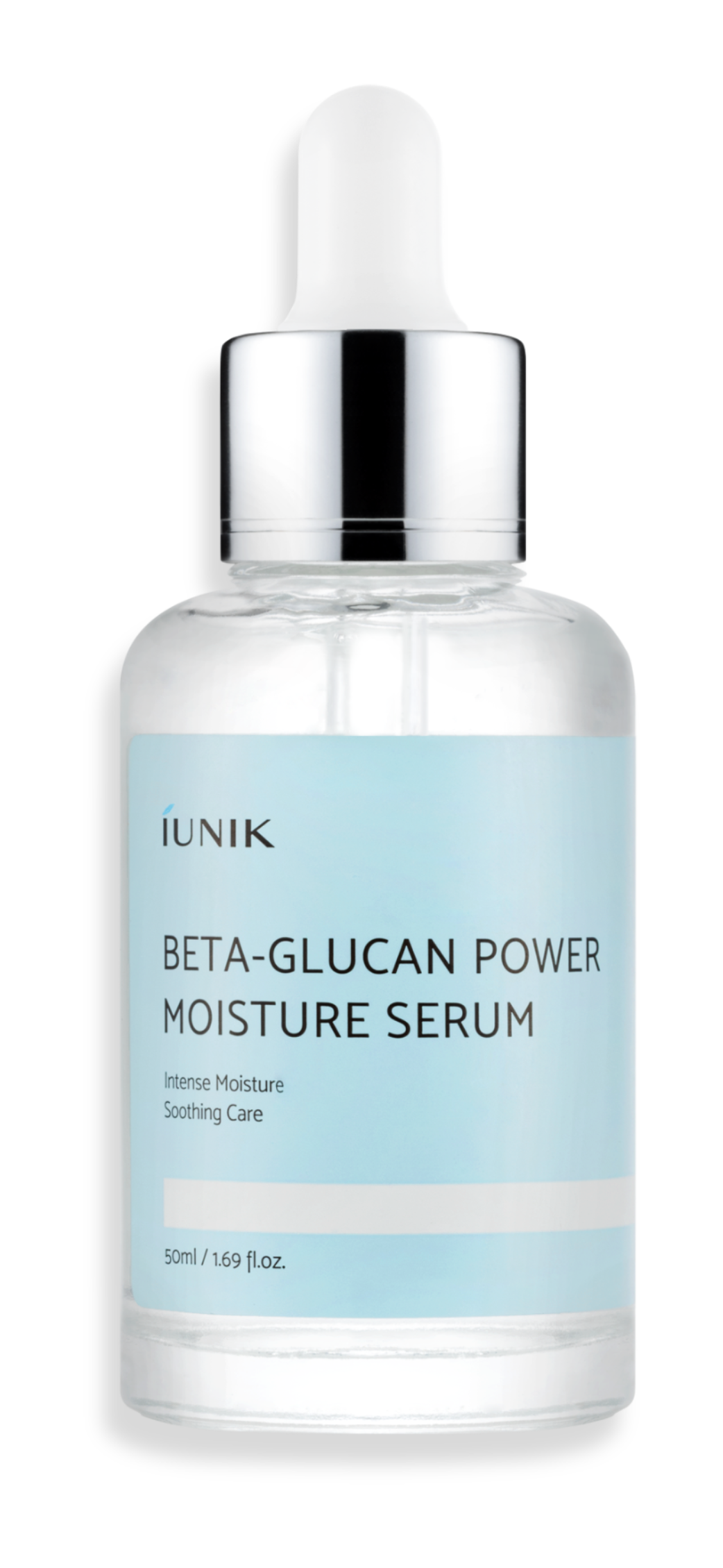 iUNIK Beta-Glucan Power Moisture Serum bottle, transparent background